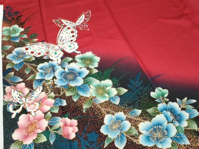 平和屋着物●豪華振袖・長襦袢セット　花蝶文　暈し染め　金彩　正絹　逸品　CABI2231yc