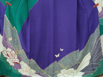 平和屋着物●森英恵・HANAE MORI　振袖・長襦袢セット　牡丹舞蝶文　金彩　正絹　逸品　未使用　CABI2233yc