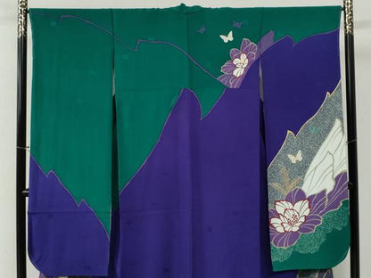 平和屋着物●森英恵・HANAE MORI　振袖・長襦袢セット　牡丹舞蝶文　金彩　正絹　逸品　未使用　CABI2233yc