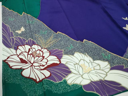 平和屋着物●森英恵・HANAE MORI　振袖・長襦袢セット　牡丹舞蝶文　金彩　正絹　逸品　未使用　CABI2233yc