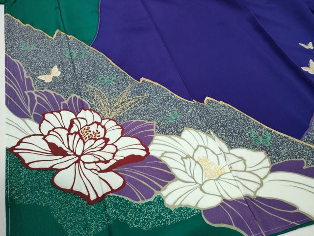 平和屋着物●森英恵・HANAE MORI　振袖・長襦袢セット　牡丹舞蝶文　金彩　正絹　逸品　未使用　CABI2233yc