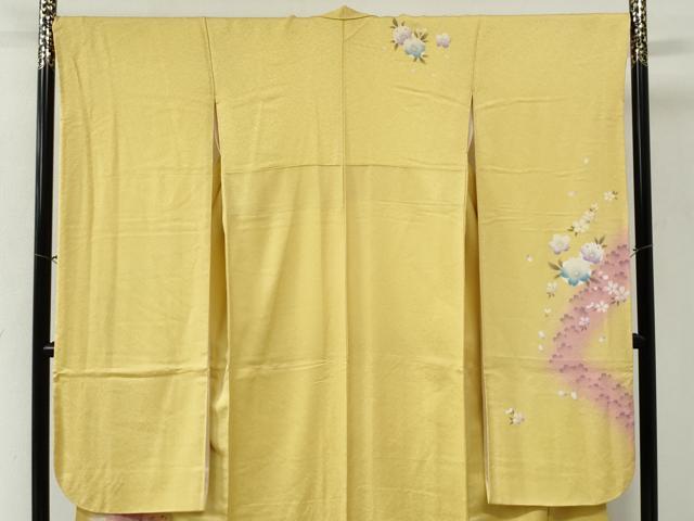 平和屋着物●豪華振袖・長襦袢セット　駒刺繍　舞桜文　暈し染め　金通し地　正絹　逸品　CABI2234yc