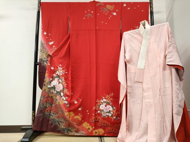 平和屋着物●豪華振袖・長襦袢セット　松竹梅花車文　暈し染め　金彩　鈴乃屋扱い　正絹　逸品　CABI2235yc