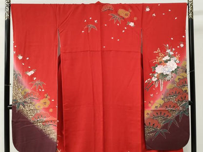 平和屋着物●豪華振袖・長襦袢セット　松竹梅花車文　暈し染め　金彩　鈴乃屋扱い　正絹　逸品　CABI2235yc