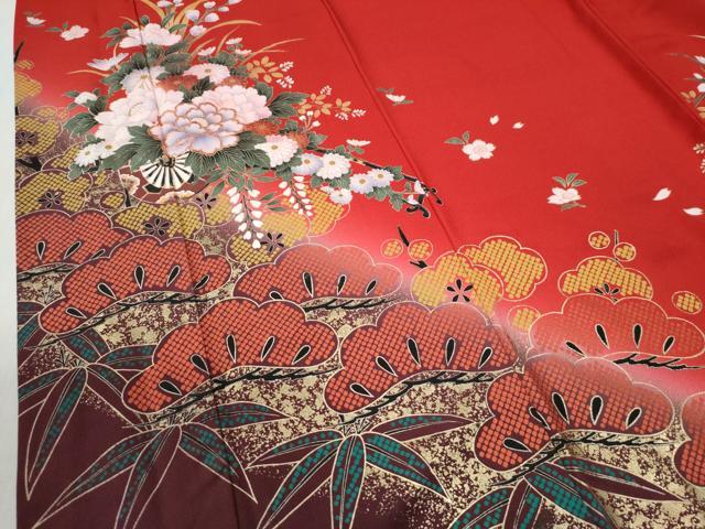 平和屋着物●豪華振袖・長襦袢セット　松竹梅花車文　暈し染め　金彩　鈴乃屋扱い　正絹　逸品　CABI2235yc