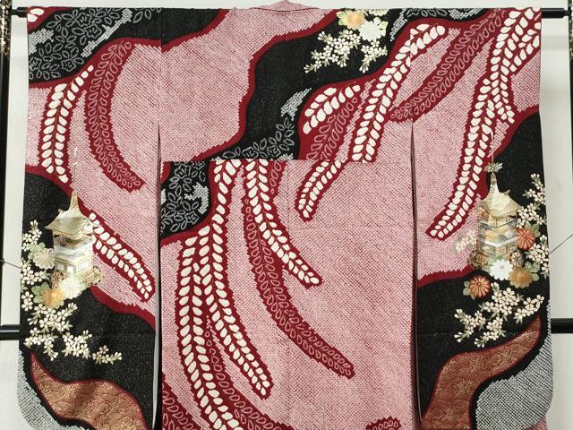 平和屋着物●豪華振袖　総絞り　駒刺繍　鉾草花文　金銀彩　鈴乃屋扱い　正絹　逸品　CABI2236yc
