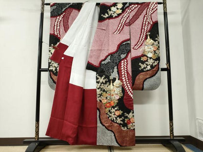 平和屋着物●豪華振袖　総絞り　駒刺繍　鉾草花文　金銀彩　鈴乃屋扱い　正絹　逸品　CABI2236yc