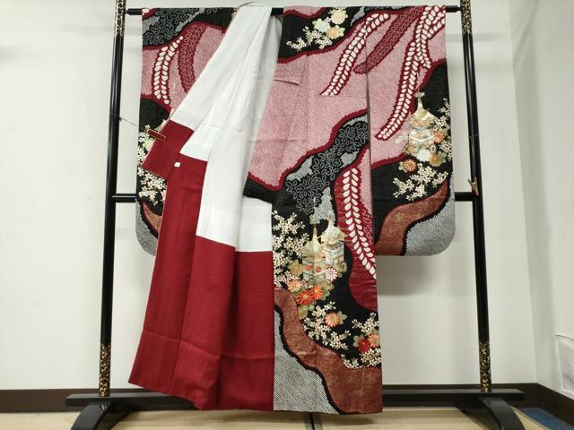 平和屋着物●豪華振袖　総絞り　駒刺繍　鉾草花文　金銀彩　鈴乃屋扱い　正絹　逸品　CABI2236yc