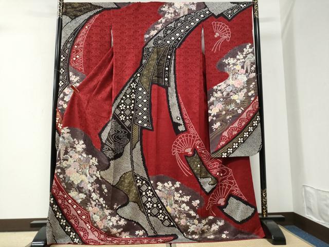 平和屋着物●豪華振袖　駒刺繍　絞り　鬘帯御所車毬草花文　金彩　正絹　逸品　CABI2238yc