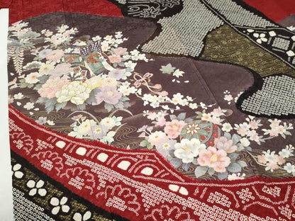 平和屋着物●豪華振袖　駒刺繍　絞り　鬘帯御所車毬草花文　金彩　正絹　逸品　CABI2238yc