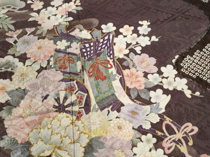 平和屋着物●豪華振袖　駒刺繍　絞り　鬘帯御所車毬草花文　金彩　正絹　逸品　CABI2238yc