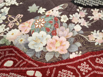 平和屋着物●豪華振袖　駒刺繍　絞り　鬘帯御所車毬草花文　金彩　正絹　逸品　CABI2238yc