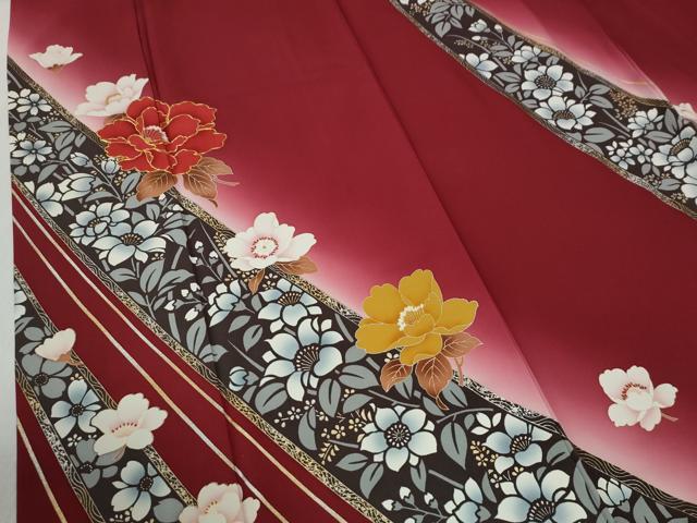 平和屋着物●豪華振袖　総刺繍　牡丹草花文　暈し染め　金彩　正絹　逸品　CABI2240yc