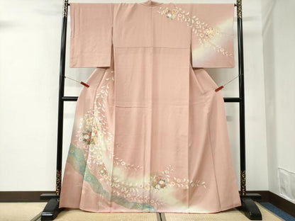 平和屋着物●訪問着　絞り　草花文　暈し染め　金彩　正絹　逸品　CABI2241yc