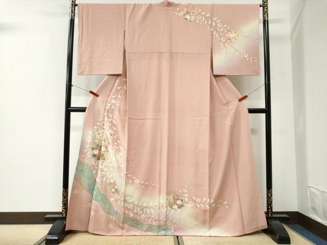 平和屋着物●訪問着　絞り　草花文　暈し染め　金彩　正絹　逸品　CABI2241yc