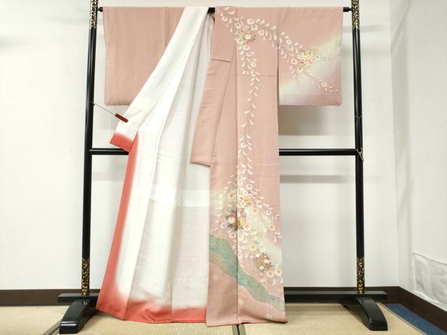 平和屋着物●訪問着　絞り　草花文　暈し染め　金彩　正絹　逸品　CABI2241yc