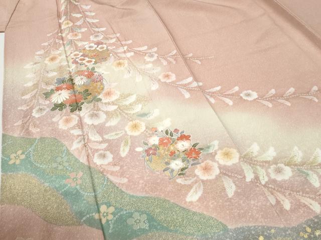 平和屋着物●訪問着　絞り　草花文　暈し染め　金彩　正絹　逸品　CABI2241yc