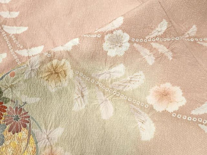 平和屋着物●訪問着　絞り　草花文　暈し染め　金彩　正絹　逸品　CABI2241yc