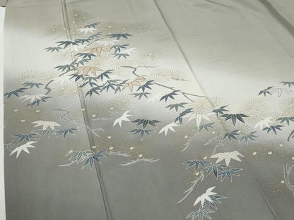 平和屋着物●訪問着　駒刺繍　笹松葉文　暈し染め　金彩　正絹　逸品　CABI2243yc