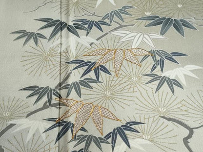平和屋着物●訪問着　駒刺繍　笹松葉文　暈し染め　金彩　正絹　逸品　CABI2243yc
