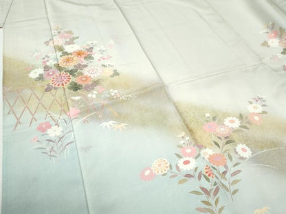平和屋着物●訪問着　駒刺繍　籬草花文　暈し染め　金彩　正絹　逸品　CABI2244yc