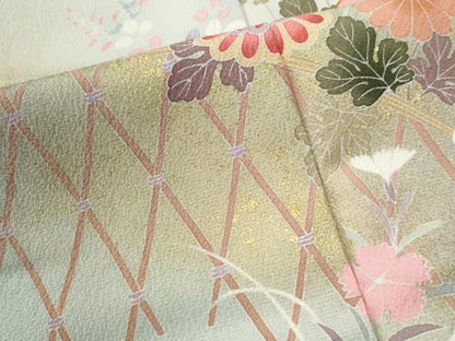 平和屋着物●訪問着　駒刺繍　籬草花文　暈し染め　金彩　正絹　逸品　CABI2244yc