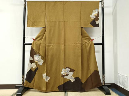 平和屋着物●訪問着　色紙重ね吉祥草花文　金彩　正絹　逸品　未使用　CABI2248yc