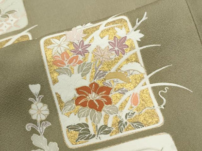平和屋着物●訪問着　作家物　駒刺繍　色紙草花文　金彩　正絹　逸品　未使用　CABI2250yc