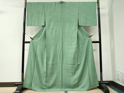 平和屋着物●上質な色無地　舞花地紋　柳染色　正絹　逸品　CABI2252yc