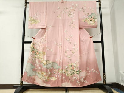 平和屋着物●訪問着　駒刺繍　雲取り枝花文　暈し染め　金彩　正絹　逸品　CABI2254yc