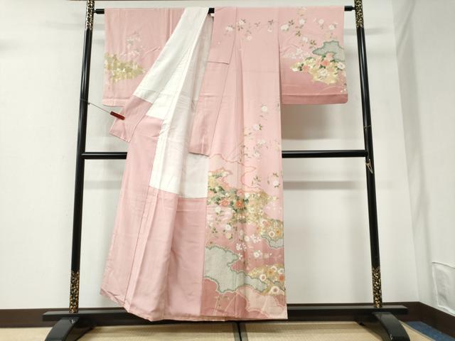 平和屋着物●訪問着　駒刺繍　雲取り枝花文　暈し染め　金彩　正絹　逸品　CABI2254yc