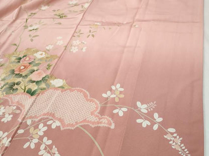 平和屋着物●訪問着　駒刺繍　雲取り枝花文　暈し染め　金彩　正絹　逸品　CABI2254yc