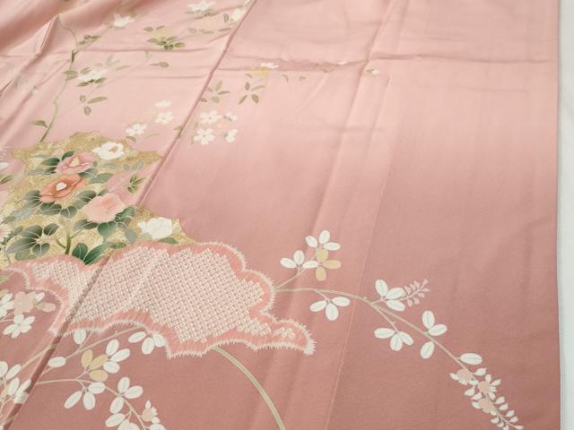 平和屋着物●訪問着　駒刺繍　雲取り枝花文　暈し染め　金彩　正絹　逸品　CABI2254yc