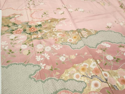 平和屋着物●訪問着　駒刺繍　雲取り枝花文　暈し染め　金彩　正絹　逸品　CABI2254yc