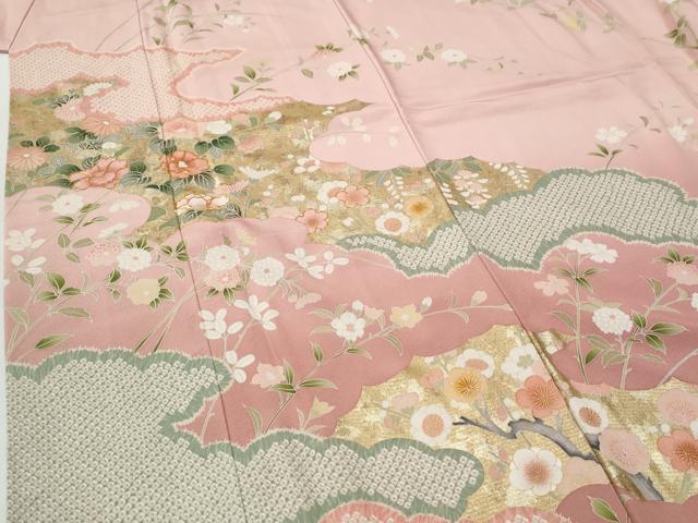 平和屋着物●訪問着　駒刺繍　雲取り枝花文　暈し染め　金彩　正絹　逸品　CABI2254yc
