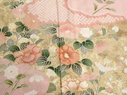 平和屋着物●訪問着　駒刺繍　雲取り枝花文　暈し染め　金彩　正絹　逸品　CABI2254yc