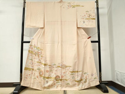 平和屋着物●訪問着　作家物　駒刺繍　霞松竹梅宝尽くし花蝶文　金彩　正絹　逸品　CABI2255yc