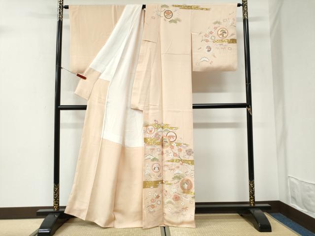 平和屋着物●訪問着　作家物　駒刺繍　霞松竹梅宝尽くし花蝶文　金彩　正絹　逸品　CABI2255yc