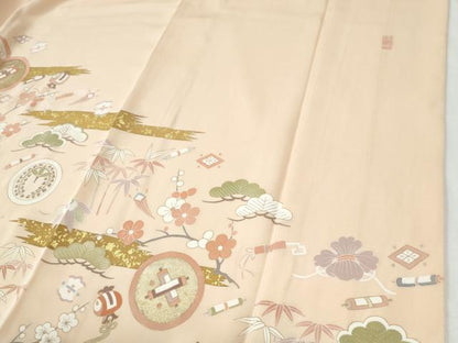 平和屋着物●訪問着　作家物　駒刺繍　霞松竹梅宝尽くし花蝶文　金彩　正絹　逸品　CABI2255yc