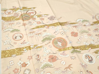 平和屋着物●訪問着　作家物　駒刺繍　霞松竹梅宝尽くし花蝶文　金彩　正絹　逸品　CABI2255yc