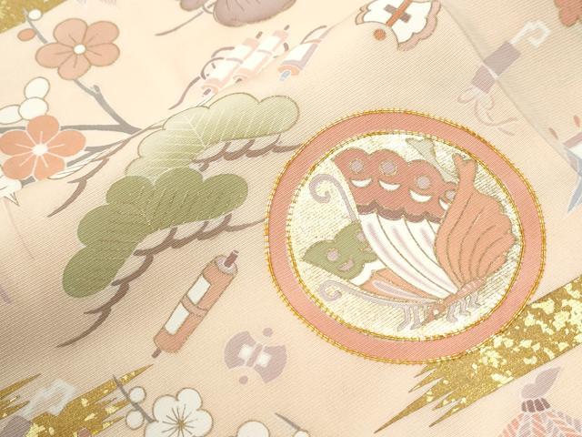 平和屋着物●訪問着　作家物　駒刺繍　霞松竹梅宝尽くし花蝶文　金彩　正絹　逸品　CABI2255yc
