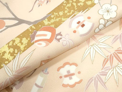 平和屋着物●訪問着　作家物　駒刺繍　霞松竹梅宝尽くし花蝶文　金彩　正絹　逸品　CABI2255yc