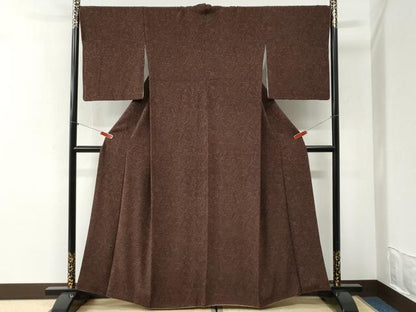 平和屋着物●上質な小紋　型染め　松葉文　鬼しぼ縮緬　正絹　逸品　CABI2259yc