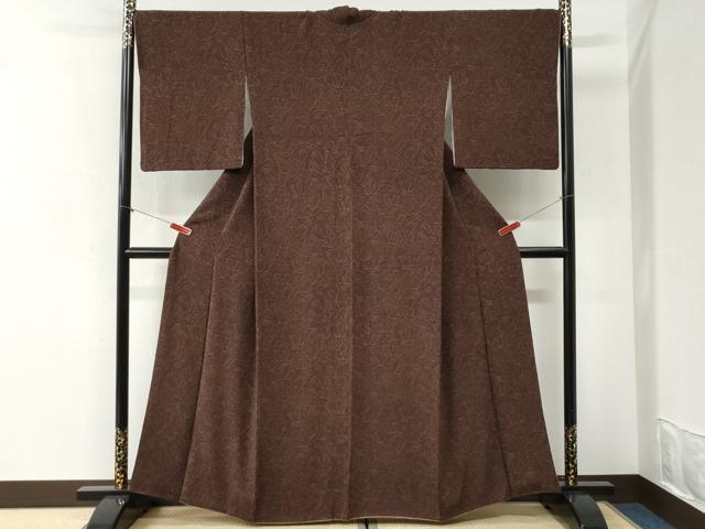 平和屋着物●上質な小紋　型染め　松葉文　鬼しぼ縮緬　正絹　逸品　CABI2259yc
