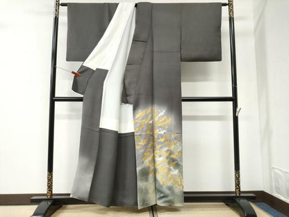 平和屋着物●友禅作家の巨匠　浅井青仁　色留袖　流水飛鶴文　暈し染め　金銀彩　正絹　逸品　CABI2260yc