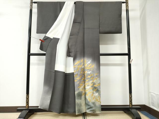 平和屋着物●友禅作家の巨匠　浅井青仁　色留袖　流水飛鶴文　暈し染め　金銀彩　正絹　逸品　CABI2260yc
