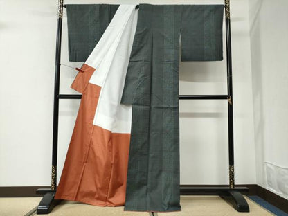 平和屋着物●本場結城紬　重要無形文化財　100亀甲　飛び亀甲柄　草花間道　正絹　逸品　CABI2262yc