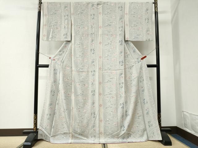 平和屋着物●上質な小紋　切嵌更紗花唐草文　ロング丈　正絹　逸品　CABI2263yc