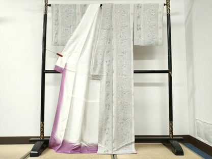 平和屋着物●上質な小紋　切嵌更紗花唐草文　ロング丈　正絹　逸品　CABI2263yc