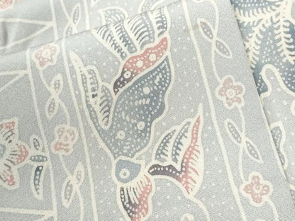 平和屋着物●上質な小紋　切嵌更紗花唐草文　ロング丈　正絹　逸品　CABI2263yc